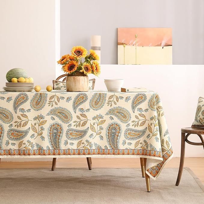 patdrea Designer Vintage French Long Rectangle Table Cloth,Italian Floral Wrinkle Free Farmhouse Tablecloth,Decor Table Cover for Kitchen Dining,Christmas,Tea Party,Thanksgiving,63"x94"-Lysaniya