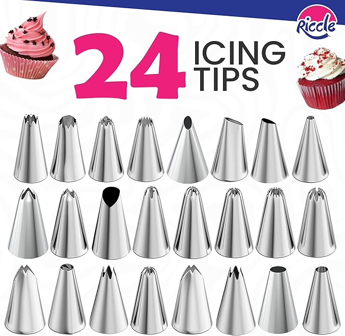 Riccle 88 pcs Cake Decorating Kit with Blue Cake Turntable - Includes 50 Disposable + 2 Reusable Piping Bags and Tips Set, 24 Icing Piping Tips, 2 Spatulas, 3 Icing Comb Scraper (Blue)