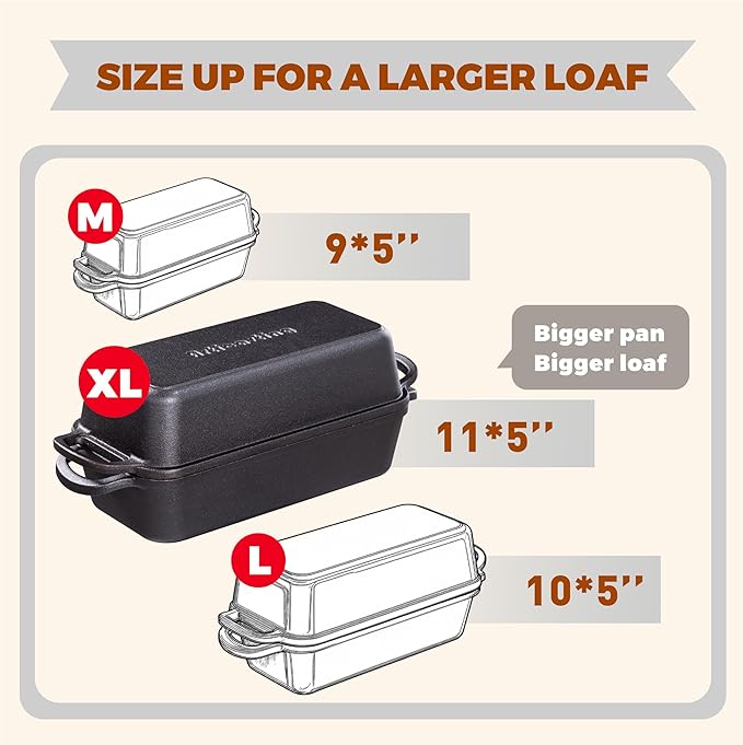 11x5 Inch Cast Iron Bread Loaf Pan With Lid，5.8 Qt Large Loaf Pan For Sourdough Bread Baking, Pre-Seasoned Heavy Duty Dutch Oven Bread Pan For a Crispy Crust