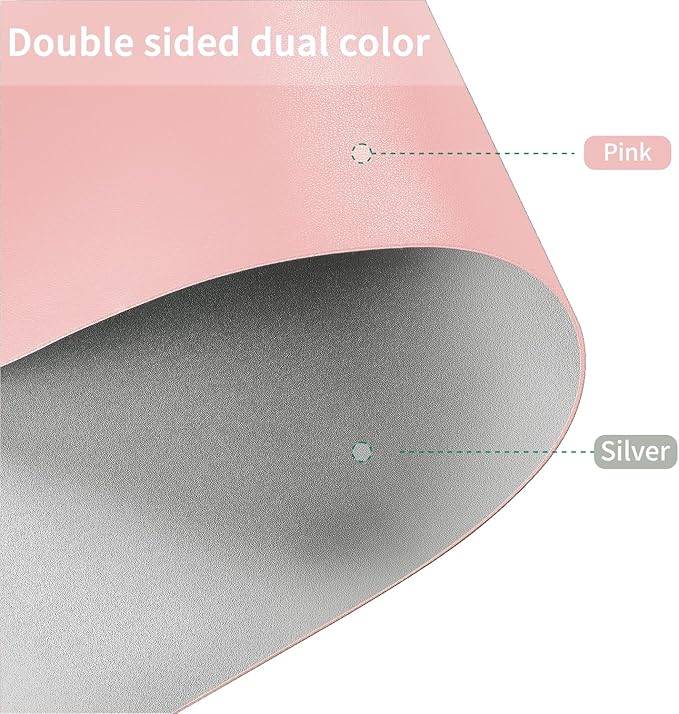 Leather Desk Mat,1.8mm Thick,16x60 Inch Desk Cover,Desk Protector Mat,Dresser Cover Top,XL Desk Mat,Table Top Protector,Dresser Protector Top(Pink+Silvery,16x60)