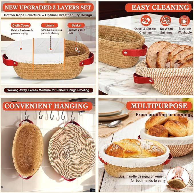 Sourdough Starter Kit,Banneton Bread Proofing Basket with Liner,Woven Bread Proofing Basket for artisan sourdough bread making,Sour Dough Bread Making Tools,Gifts for Bakers,Women,Mom,Wife