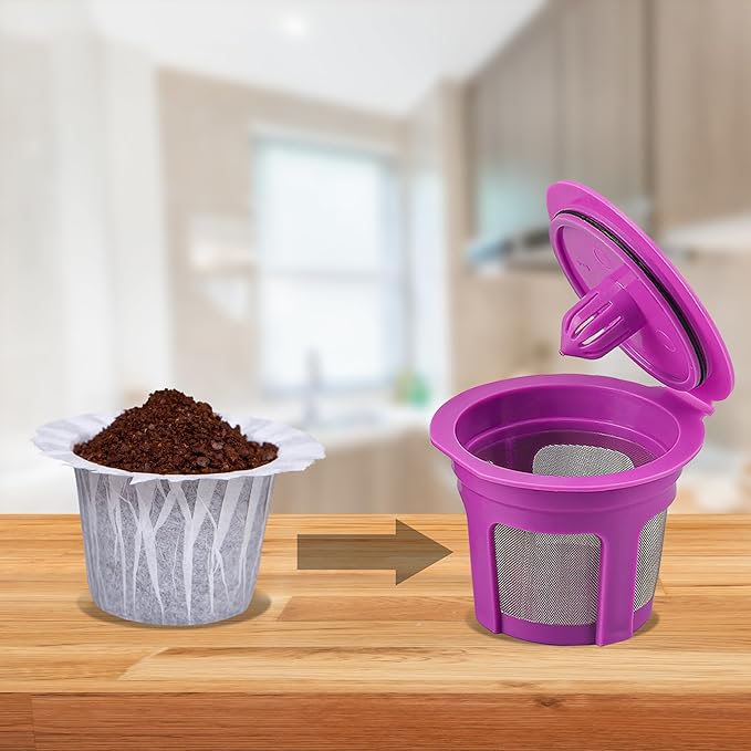 4 Pack Reusable K Cup Coffee Pods with100 Count Disposable Coffee Filters,Compatible with Keurig Single Serve 1.0 and 2.0