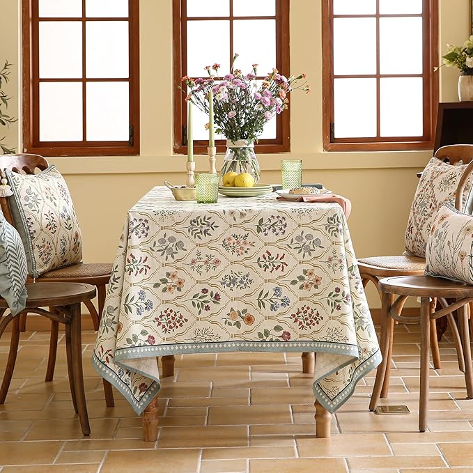ISAENNE Designer Linen Long Tablecloth Rectangle,Western Colorful Floral Indoor Table Cloth,Wrinkle Resistant Decor Tablecloths for Dining Thanksgiving Kitchen Christmas,63"*102"-Serenity B