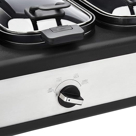 Amazon Basics Stainless Steel 3 x 2.5 Quarts Triple Slow Cooker, Brushed Stainless Steel