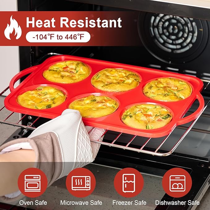 2 Pack 4 Inch Silicone Egg Molds for Breakfast Sandwiches with Metal Frames, Jumbo Size Muffin Top Pans, Silicone Egg Bite Baking Trays, BPA Free & Non-Stick