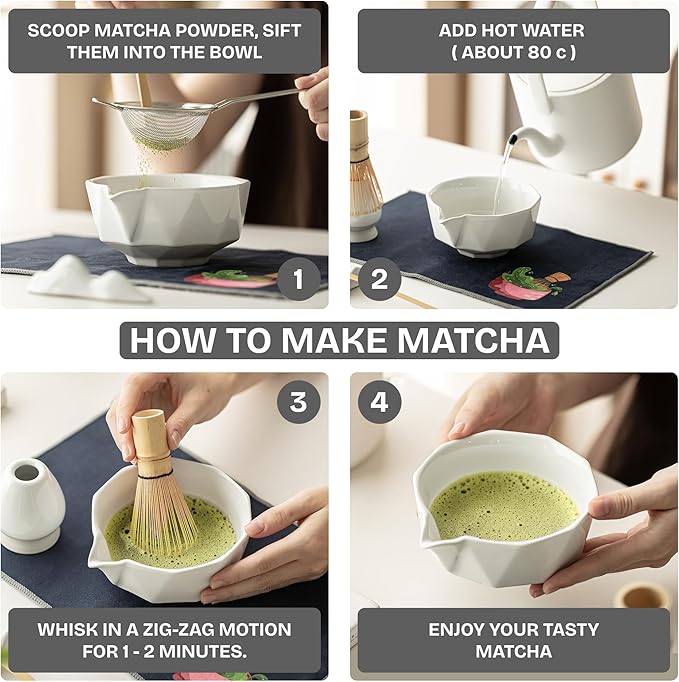 7 PCS Matcha Whisk Kit with Bowl & Scoop, Bamboo Whisk and Sifter, Traditional Japanese Tea Set for Matcha Lovers – Complete Matcha Gift Kit (White)