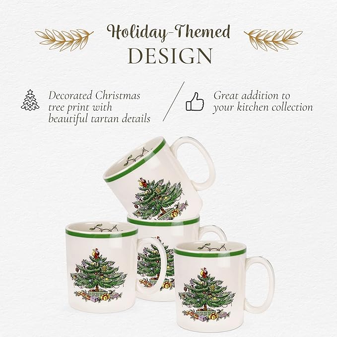 Spode Christmas Tree 16-Piece Tartan Dinnerware Set (Service for 4) - Festive Holiday Tableware with Plates, Bowls, Mugs - Porcelain Christmas Dinnerware - Microwave & Dishwasher Safe