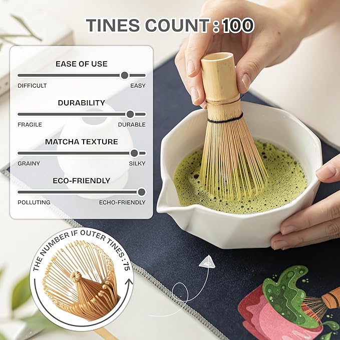 7 PCS Matcha Whisk Kit with Bowl & Scoop, Bamboo Whisk and Sifter, Traditional Japanese Tea Set for Matcha Lovers – Complete Matcha Gift Kit (White)