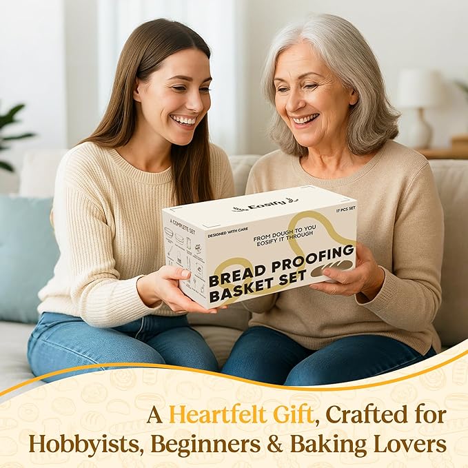 Sourdough Starter Kit with Cotton Rope Banneton Basket & Jar, Bread Baking Supplies and Tools Set, Complete Sourdough Bread Making Kit, Baking Gift for Women Moms & Beginners