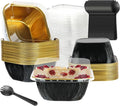Aluminum Mini Cake Pans With Lids - 30PCS 7.8OZ Foil Baking Cups, Cupcake Liners, Individual Cheesecake Pans for Wedding - Black Gold