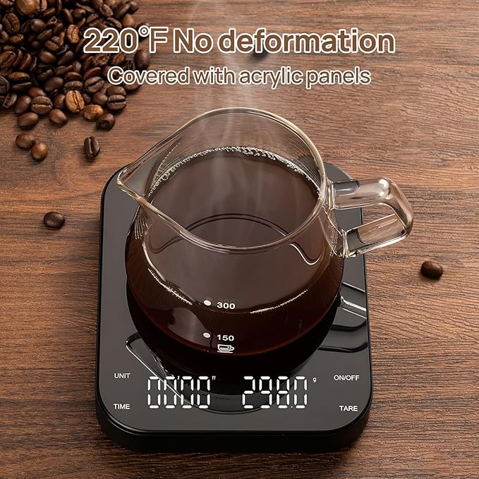 Meilen 0.1g Precision Coffee Espresso Scale - 3kg Digital Scale with Timer, USB Rechargeable, 3 Weight Units, 4 Independent Buttons Easy to Control, for Espresso, Pour Over, Drip, Kitchen