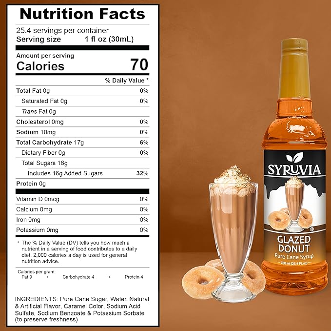 Syruvia Glazed Donut & Butter Pecan Coffee Syrup - 25.4 fl oz Premium Coffee Flavoring Syrup. No Coloring, Kosher, and Gluten-Free. Perfect for Drinks, Sodas, Shakes, Desserts, & More.