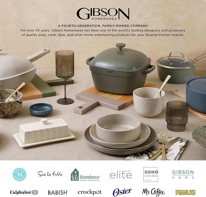Gibson Elite Soho Lounge 16-Piece Round Reactive Glaze Stoneware Dinnerware Set, Service for 4 – Taupe Plates and Bowls