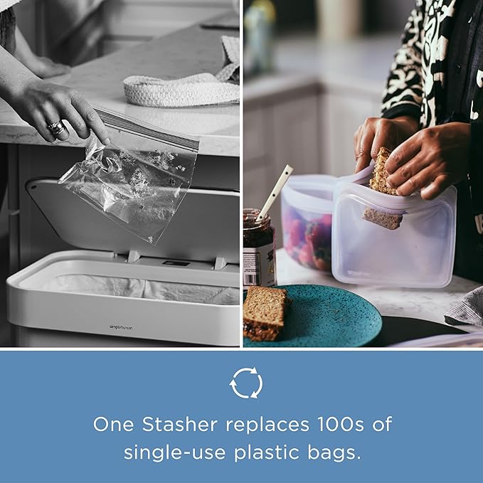 Stasher Premium Silicone Reusable Food Storage Stand-Up Mini Bag, Pink, Microwave, Sous Vide, Dishwasher, Oven and Freezer Safe, BPA Free, Leak-free, Eco-friendly, 28 Oz
