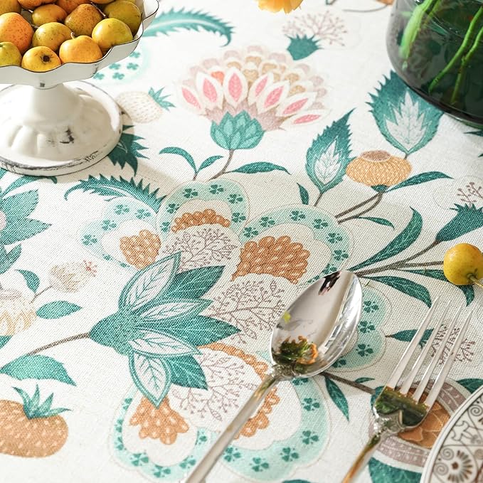 patdrea Designer Green Rectangle Table Cloth,Vintage Italian Floral Country Linen Breathable Tablecloth,Decor Cover for Kitchen Dining,Christmas,Tea Party,Thanksgiving,55"x79"-Tree Life