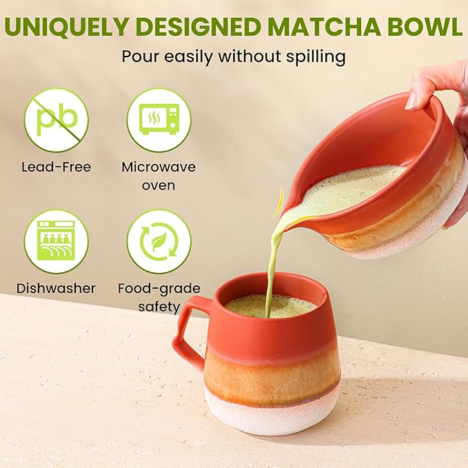 Matcha Whisk Set, Ceramic Matcha Set Desert Series, Matcha Bowl, Matcha Whisk and Holder, Bamboo Scoop, Scoop Rest, Sifter and Tea Towel 7 Pcs Matcha Kit for Birthday Christmas Gift (Matte Soil)