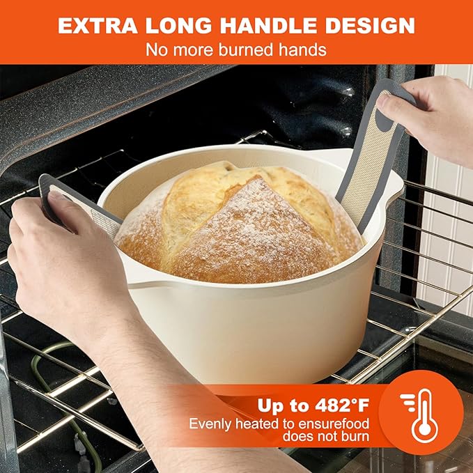 Silicone Bread Sling for Dutch Oven Liners, Non Stick 2 PCS, Easy Clean Reusable Silicone Bread Baking Mat with Long Handles, Easy to Transfer Sourdough Bread, Round