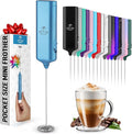 Mini & Mighty Milk Frother Wand – Powerful Handheld Coffee Frother, Battery Operated Drink Mixer – Compact Pocket Size – Detachable Whisk for Latte, Cappuccino, Matcha, Hot Chocolate – Metallic Blue