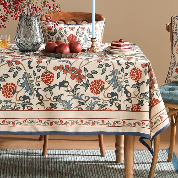 patdrea Designer Vintage Linen Tablecloth for Rectangle Table,French Soft Durable Floral Tablecloths,Colorful Table Cover for Kitchen Dining,Parties,Christmas,Thanksgiving,Party,55"x79"-Puno
