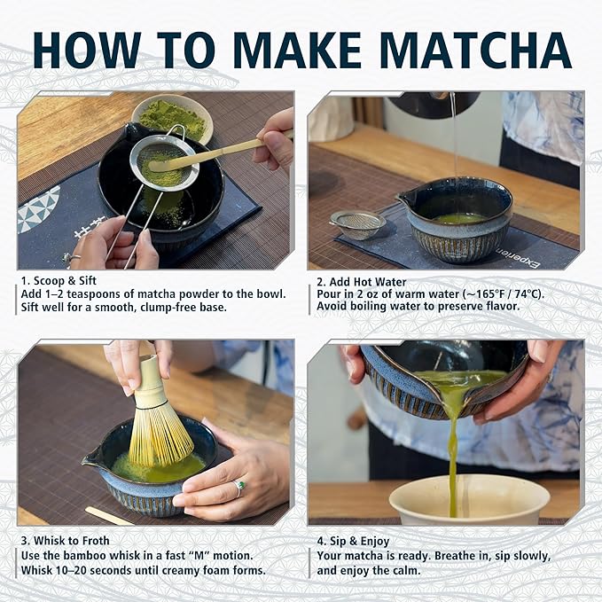 Matcha Whisk Set – Ceramic Matcha Bowl with Spout, Bamboo Whisk, Scoop, Ceramic Holders, Stainless Sifter, Towel,Perfect Matcha Starter Kit for Tea Ceremony, Japanese Tea Making Tools (Brown)