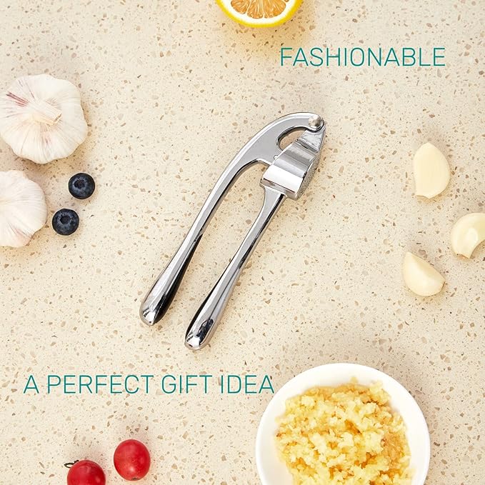 Garlic Press, Premium Rust Proof Kitchen Garlic Mincer Crusher Squeezer with Ergonomic handle, Ginger Crusher with Good Grip, Easy to Clean, Dishwasher Safe