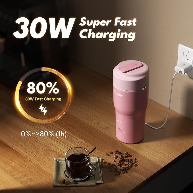 Tastee Heated Coffee Mug – 12oz Portable Travel Mug with 1℉ Precise Temperature Control, 8-Hour Heat Retention, 30W Fast Charging, Leak-Proof, Wide Mouth, Gift-Ready for Office, Home & Outdoor(Pink)