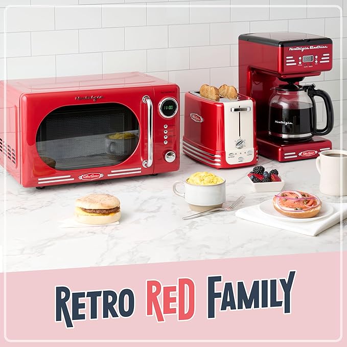 Nostalgia Retro Wide 2-Slice Toaster, Vintage Design With Crumb Tray, Cord Storage & 5 Toasting Levels, Red