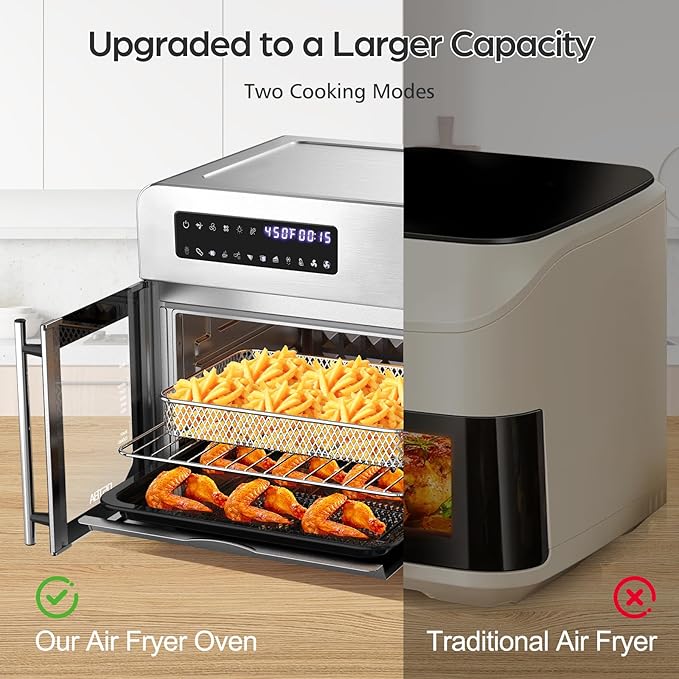 OSTBA French Door Air Fryer Toaster Oven Combo, Airfryer Convection Oven Countertop 10-in-1 Combo, 30% Faster 90% Less Oil, 102 Recipes & 7 Accessories Included 24 QT Stainless Steel