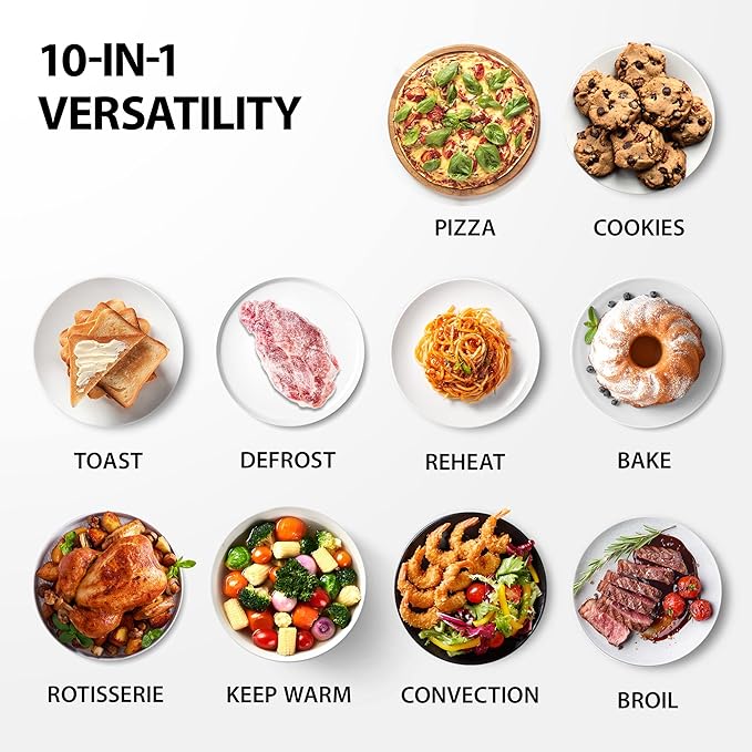 TOSHIBA AC25CEW-SS Large 6-Slice Convection Toaster Oven Countertop, 10-In-One with Toast, Pizza and Rotisserie, 1500W, Stainless Steel, Includes 6 Accessories