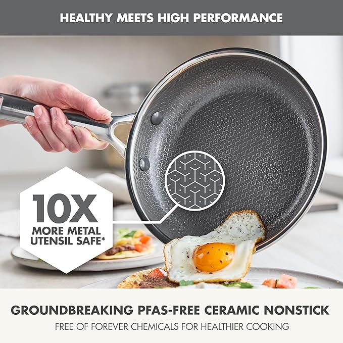 GreenPan Hybrid 8” Nonstick Stainless Steel Frying Pan, APEX Tri-Ply Thermobond PFAS-Free Ceramic Skillet, Induction & All Cooktop Compatible, Oven Temp to 850°F, Dishwasher Safe, Silver