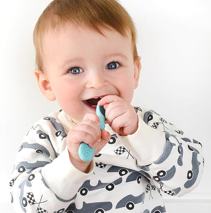 PrimaStella Silicone Chew Spoon Set for Babies and Toddlers | Safety Tested | BPA Free | Microwave, Dishwasher and Freezer Safe (Summer Rainbow Chew Spoon)