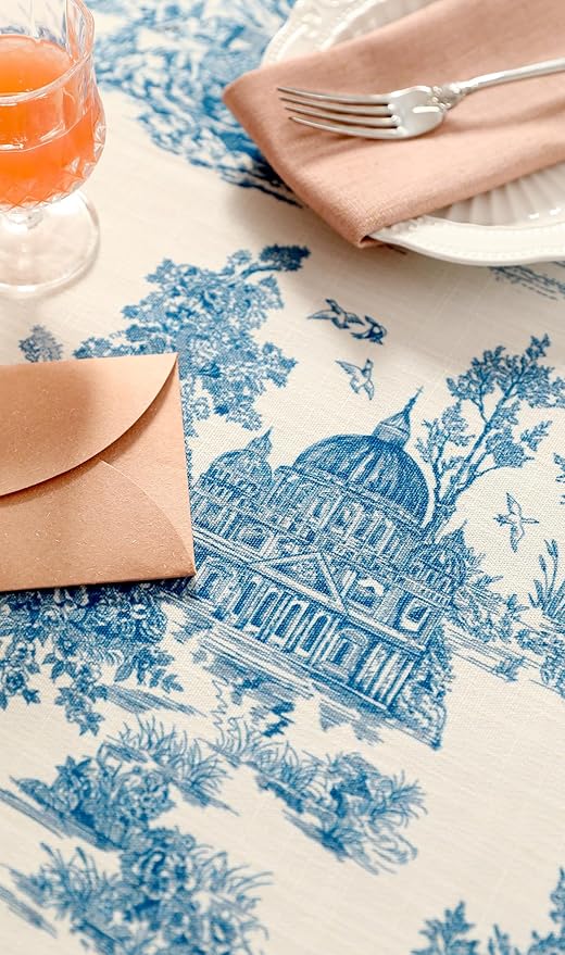 patdrea Designer Square Cyan Tablecloth,Vintage Linen with Ancient Castle and Manor Pattern Tablecloths,Table Cover Cloth Decor for Kitchen Dining Christmas,Thanksgiving,67"x67"-Lucerne a