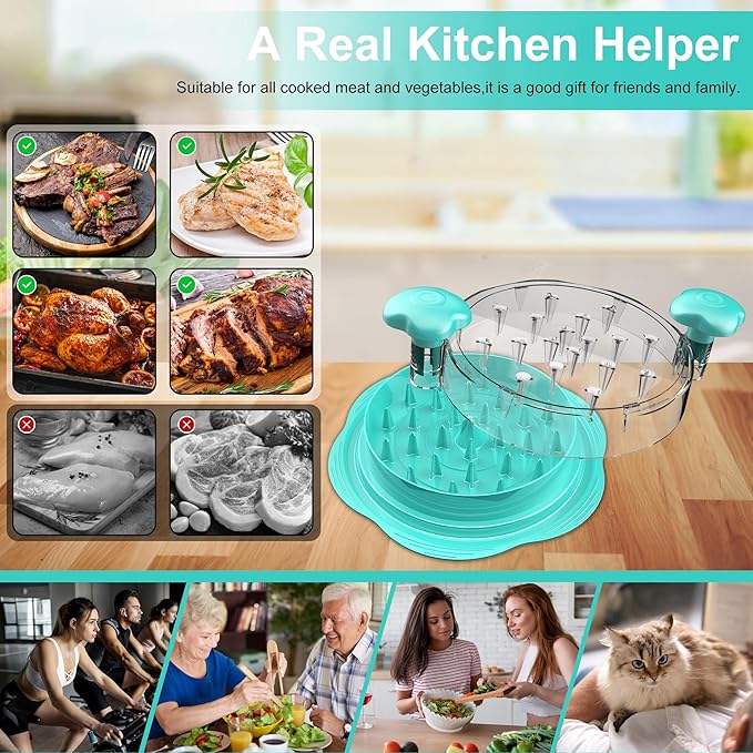 Chicken Shredder Large Chicken Breast Shredder Tool Twist with Brush&Fork, Visible Meat Shredder Machine, Anti-Slip Strip, Ergonomic Handle, BPA Free, Pork Beef Chicken(Mint Green)