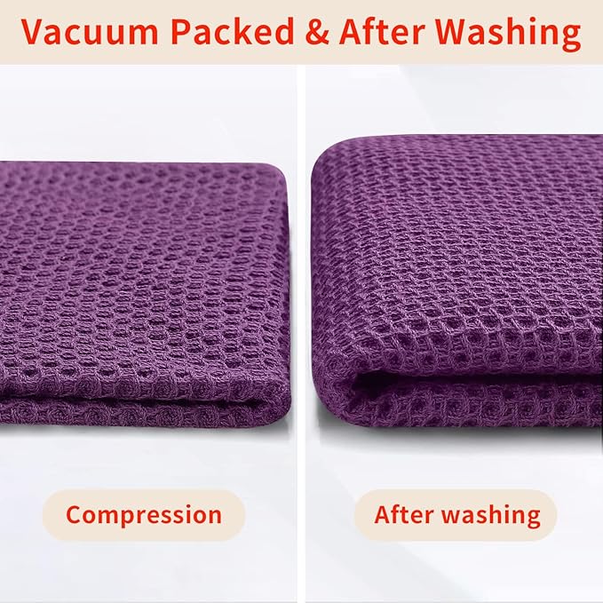 Homaxy 100% Cotton Waffle Weave Kitchen Dish Cloths, Ultra Soft Absorbent Quick Drying Dish Towels, 12 x 12 Inches, 8-Pack, Purple