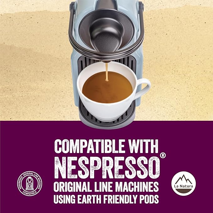 La Natura Lifestyle Beauty Coffee Pods - Lungo Roast European-Style with Biotin, Zinc & Selenium for Hair, Skin & Nails Health - Compostable Nespresso Original Line Compatible Capsules - Pack of 60