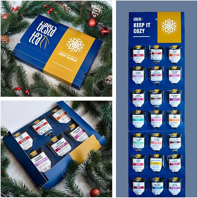 Tiesta Tea Advent Calendar 2025, Loose Leaf Herbal Tea Variety Pack, 24 Exquisite Loose Leaf Blends for Brew Lovers, Box of Herbal and Fruit Infusions, Hot or Iced, Holiday Gift Set Package