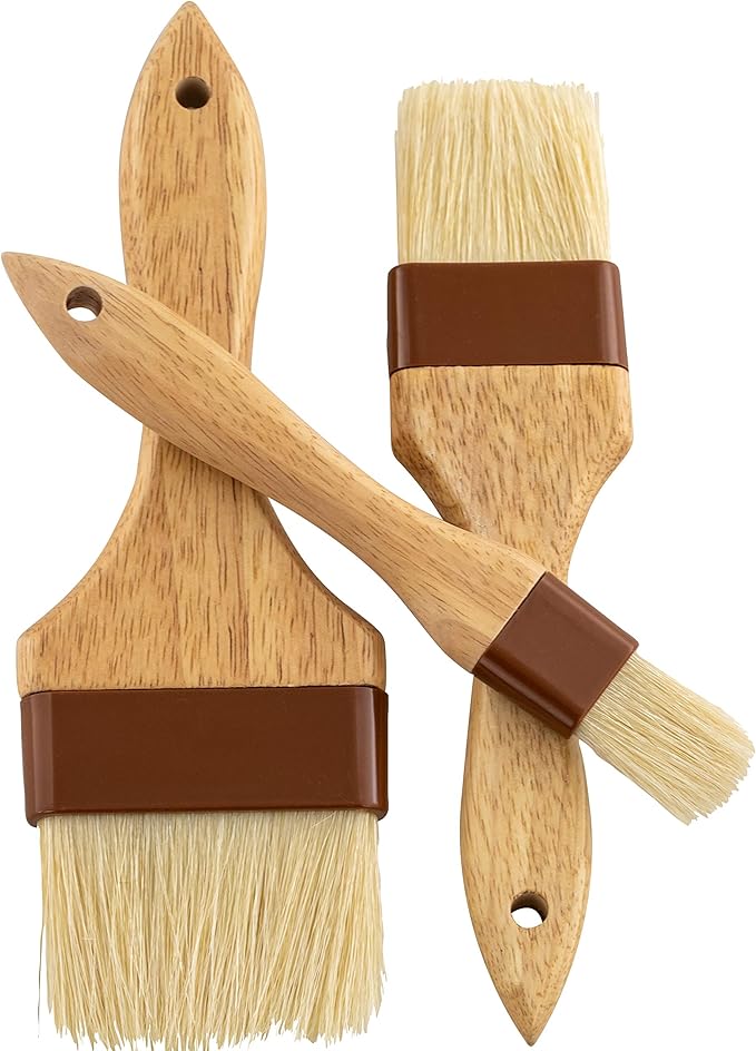 Durable, Hardwood 1, 2, 3in Boar Bristle Pastry Brush Set. Grill and Kitchen Flat Brushes for Basting Meat, Spreading Butter, BBQ Sauce or Marinades. Chef Quality Cooking, Baking or Grilling Tools