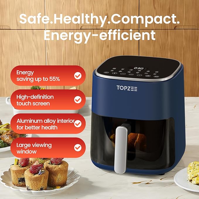 TOPZEE Air Fryer 12-in-1, Compact & Large 5.5-Qt Airfryer, 100-400℉ Precise Heat, 360°Hot Air Circulation, 95% Less Oil, Quick Easy Meals, Bake, Dry, Reheat, Frozen, Broil, Proof