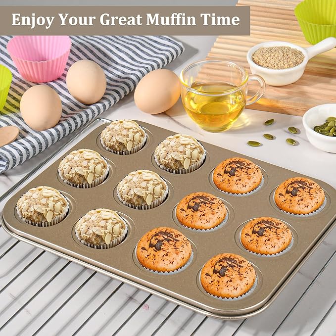 Mini Muffin Pan 2-Pack, Premium Small Cupcake Pans, Carbon Steel 12-Cup Muffin Tin, Versatile Non-Stick Bakeware
