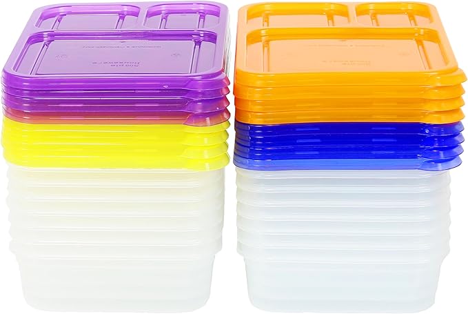 16 Pack - SimpleHouseware 3-Compartment Heavy Duty Bento Lunch Meal Prep Container Boxes, 36 ounces, 4 Color