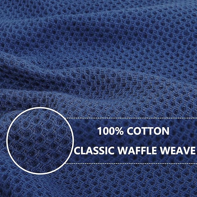 Homaxy 100% Cotton Waffle Weave Kitchen Dish Towels, Ultra Soft Absorbent Quick Drying Cleaning Towel, 13 x 28 Inches, 12-Pack, Navy Blue