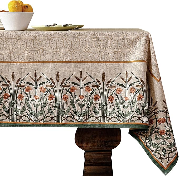 patdrea Designer Linen Light Brown Square Table Cloth,Vintage French Breathable Floral Tablecloth,Decor Table Covers for Kitchen Dining,Parties,Christmas,Tea Party,Thanksgiving,67"x67"-Cudillero