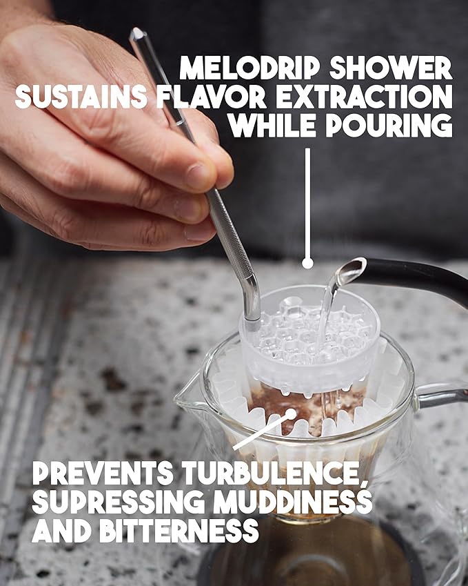 MELODRIP Pour Over Coffee Tool for Cleaner and Sweeter Brewing (Polished Handle and Clear Dish)