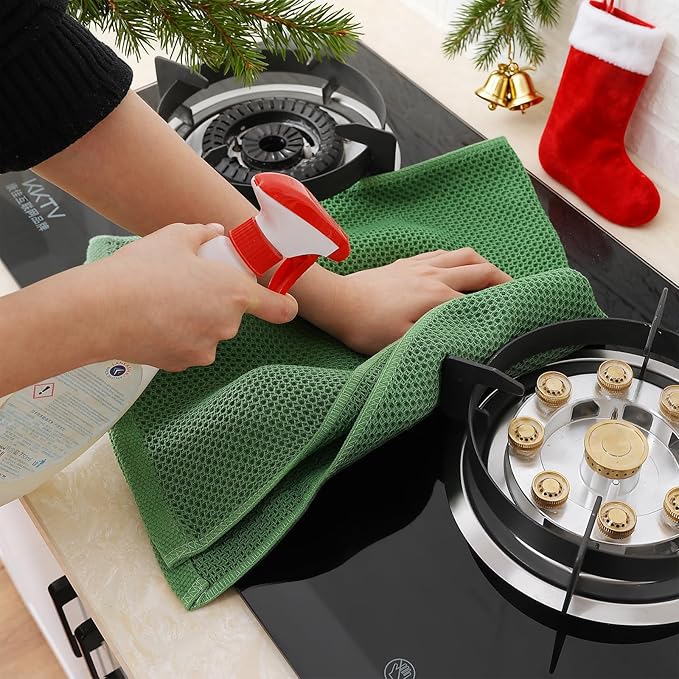 Homaxy 100% Cotton Waffle Weave Kitchen Dish Towels, Ultra Soft Absorbent Quick Drying Cleaning Towel, 13 x 28 Inches, 8-Pack, Grass Green