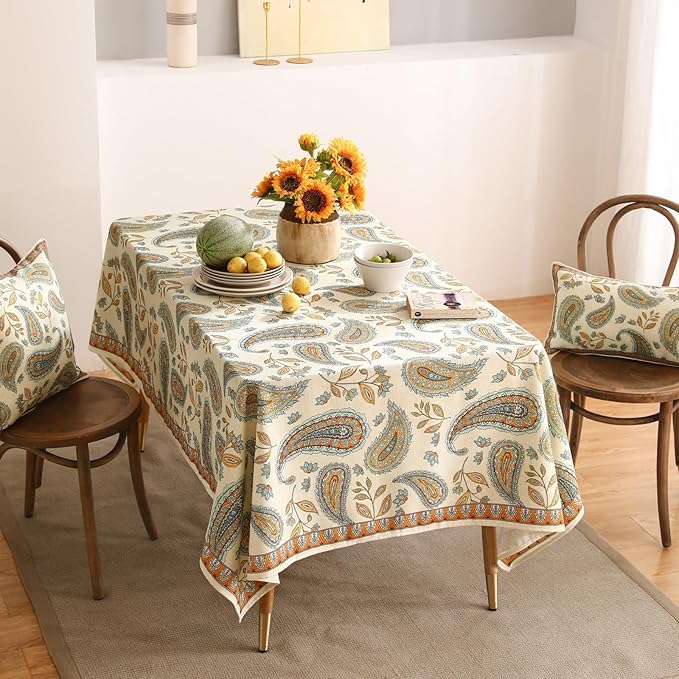 patdrea Designer Vintage French Rectangle Table Cloth,Italian Floral Wrinkle Free Farmhouse Tablecloth,Decor Table Cover for Kitchen Dining,Christmas,Tea Party,Thanksgiving,55"x71"-Lysaniya