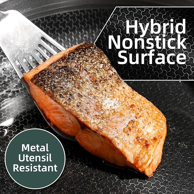 DELUXE Hybrid Ceramic Nonstick 5 Qt Deep Sauté Pan with Lid, Stainless Steel Skillet with Stay-Cool Handles, Dishwasher and Oven-Safe, PFOA Free Deep Frying Pan, Compatible with All Cooktops