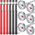 Xuhal 6 Pcs Stainless Steel Kitchen Thermometer with 5 Inch Long Stem 1 Inch Dial Thermometer Milk Frothing Food for Oven Probe Meat Grill BBQ Cooking Chocolate Water(Black, Red)