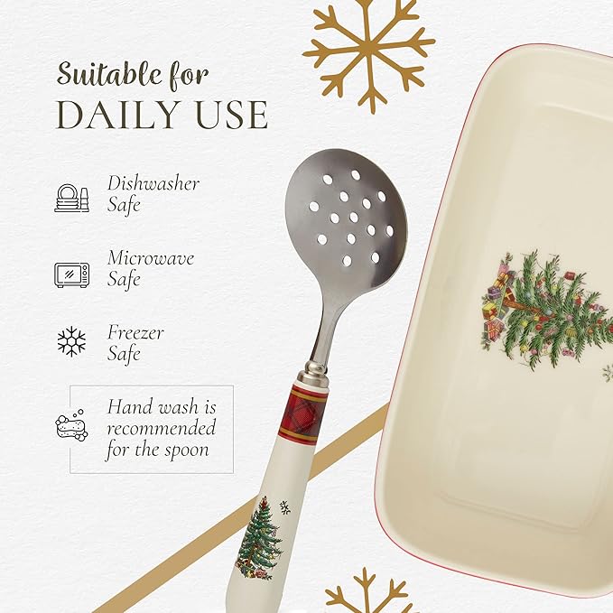 Spode Christmas Tree Tartan Cranberry Sauce Serving Dish with Slotted Spoon (8"x 4.25") - Rectangular Holiday Server with Plaid Border - Dishwasher, Microwave, Freezer Safe Serveware for Entertaining