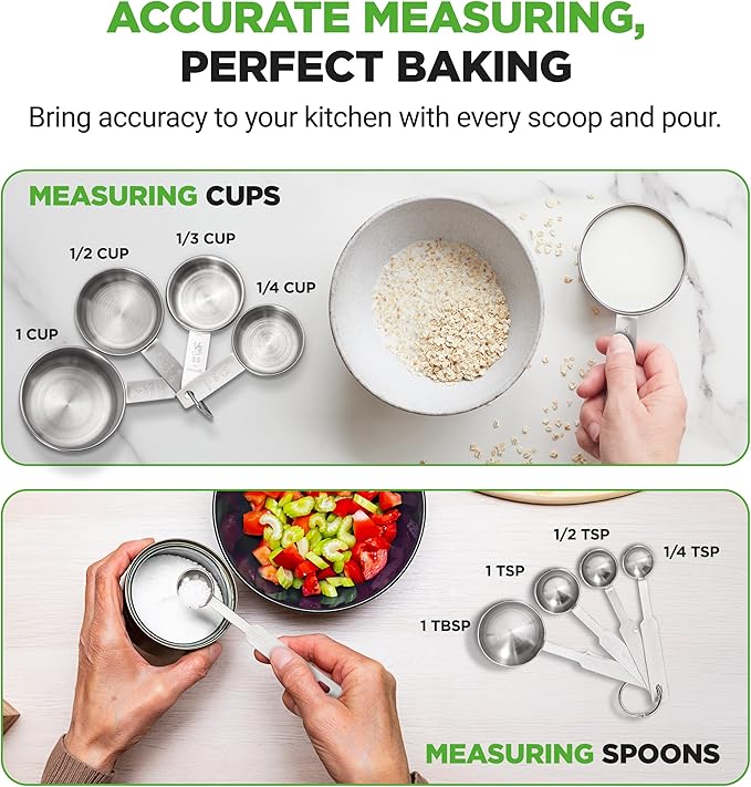 NutriChef 23-Piece Essential Baking Utensils Set – Measuring Cups and Spoons, Scraper, Oven Mitts, Whisk, Silicone Baking Mats and More - Dishwasher Safe, Perfect for Baking and Cooking (Black)
