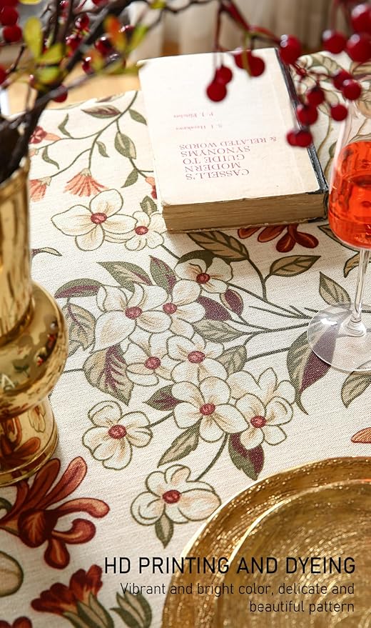 ISAENNE Designer Bohemian Linen Long Tablecloth Rectangle,Colorful Floral Pattern Table Cloth,Wrinkle Resistant Decorative Tablecloths for Dining Thanksgiving Kitchen Party,63"*102"-Grace A